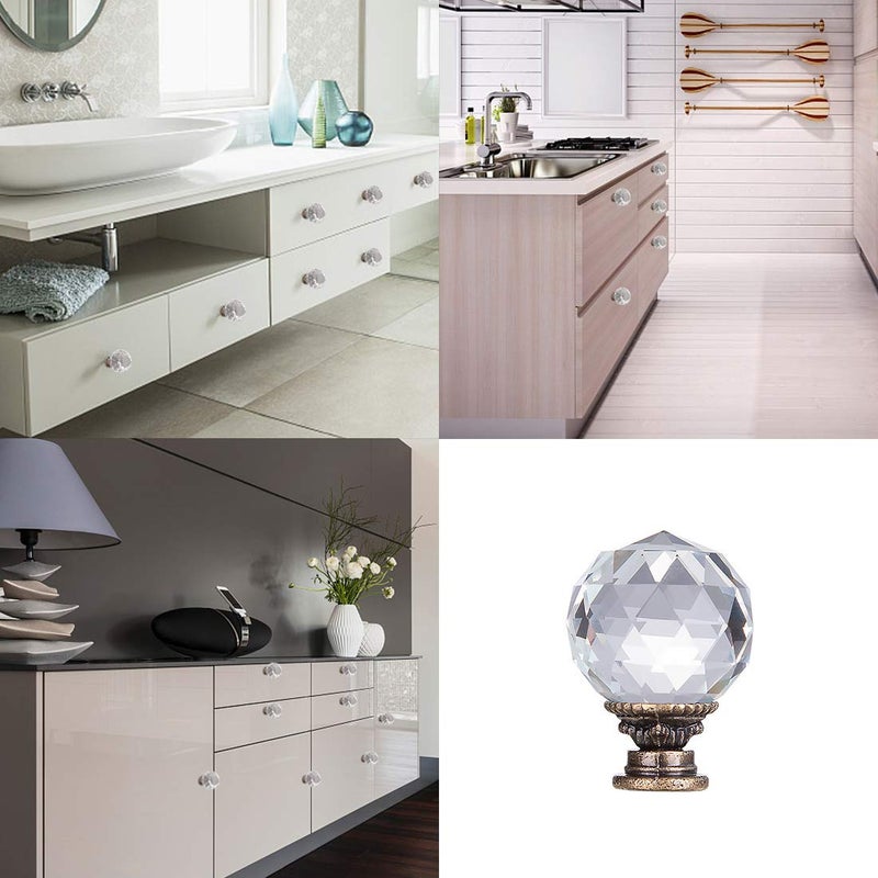 LONGWIN 10 Pack Crystal Kitchen Cabinet Knobs Pulls Handles 30mm Vintage Round Glass Ball Knob for Dresser Drawers Bathroom Cupboard Wardrobe - Image 3